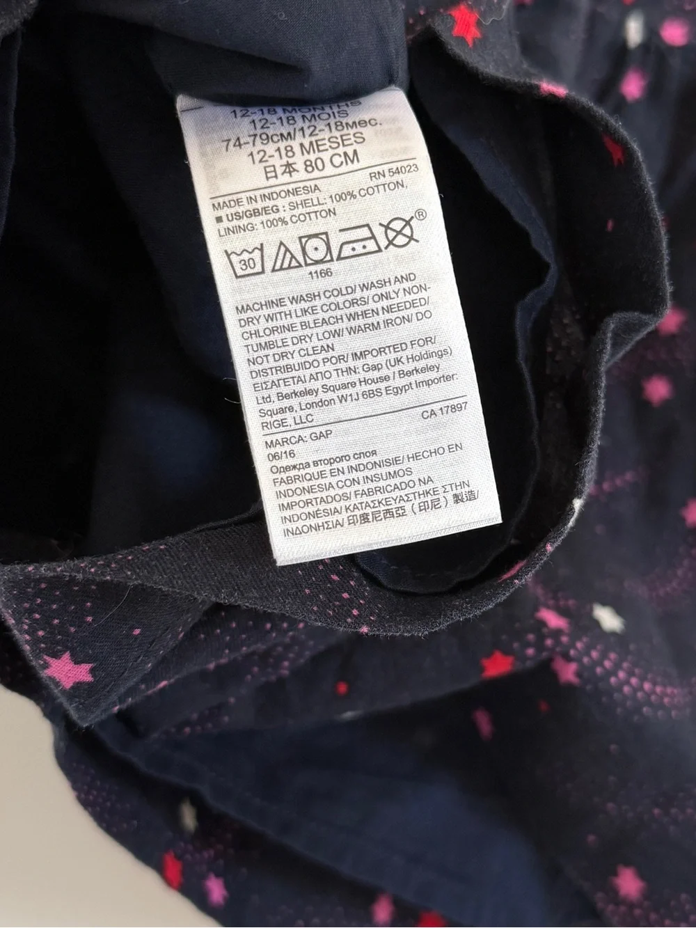 GAP Navy Dress with Stars Print 12-18 months 100% Cotton